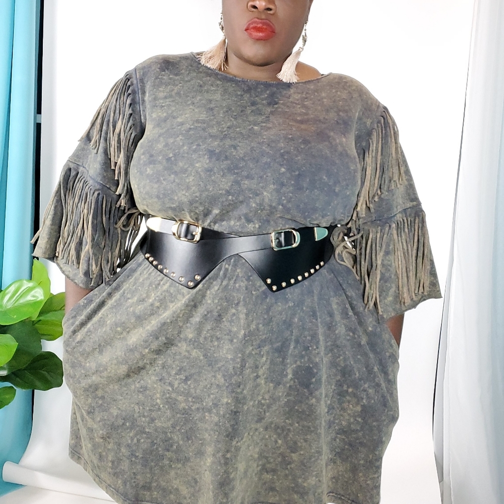 Wide Studded Elastic Waist Belt, Snaps in back - Picture 6 of 7